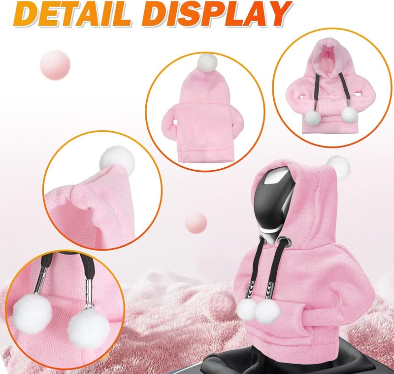SuperKaKa Car Gear Shift Knob Hoodie Cover with Fur Ball - Universal Automotive Cute Gear Shifter Protector Covers,Comfortable Cars Interior Accessories for Men Women (Pink) - Image 3